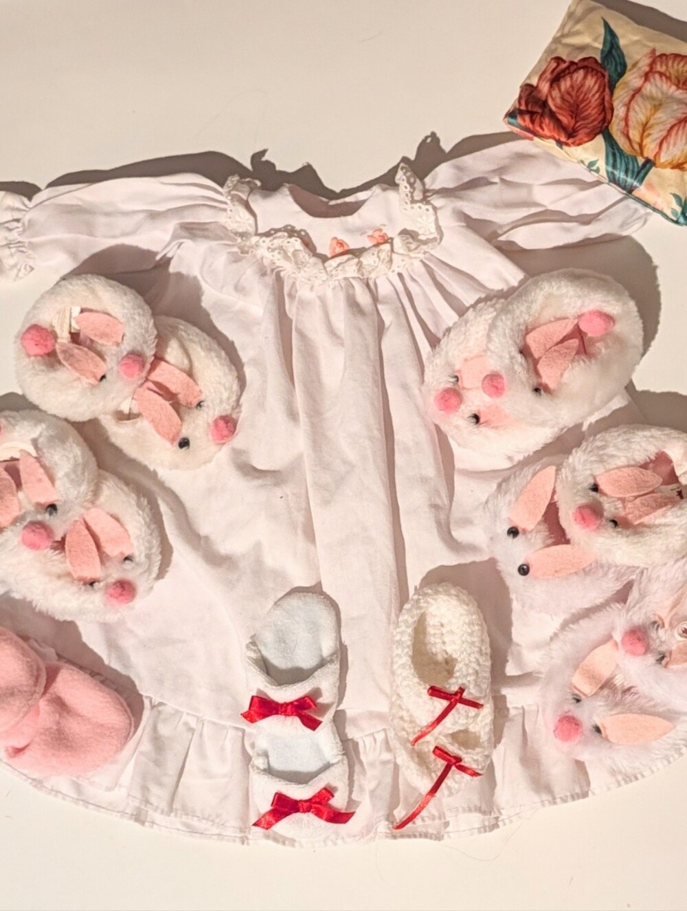 American Girl Fit Other Brand Nightgown, Pillow, 8 Pairs of Slippers